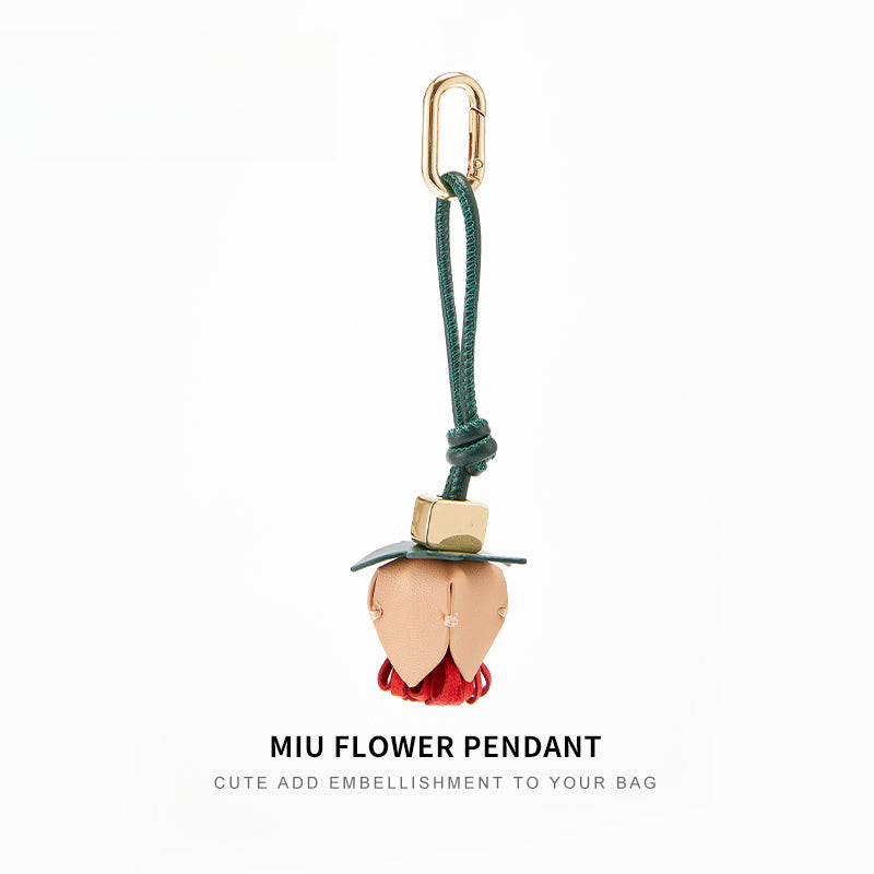 Leather Flower Bag Charm – Handcrafted Petal Tassel
