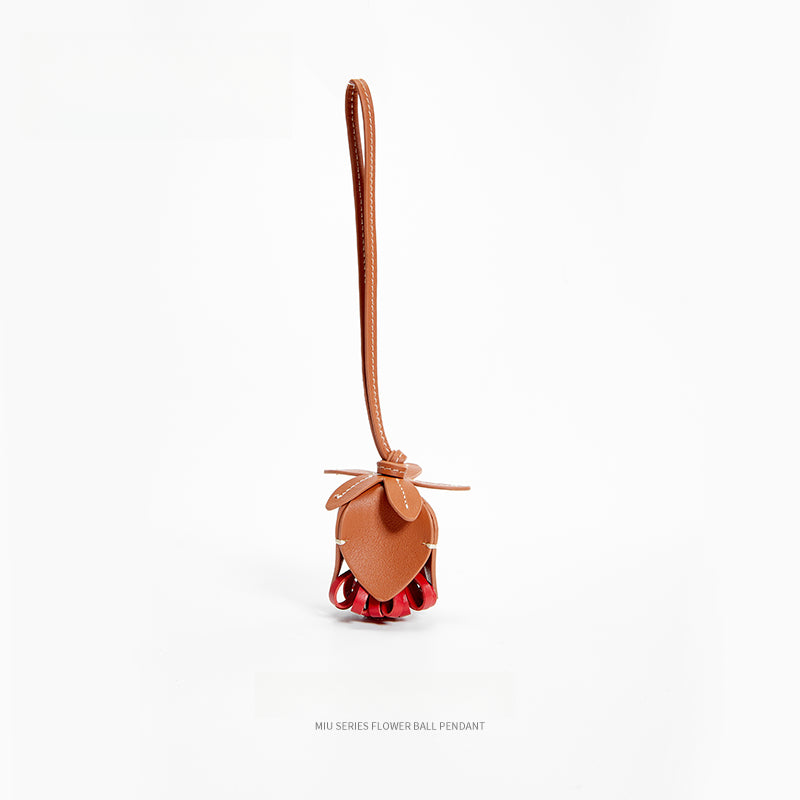 Leather Flower Bag Charm – Handcrafted Petal Tassel