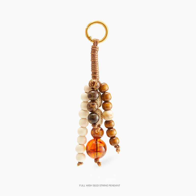 Beaded Wish-Seed Bag Charm – Natural Beads Tassel Keychain