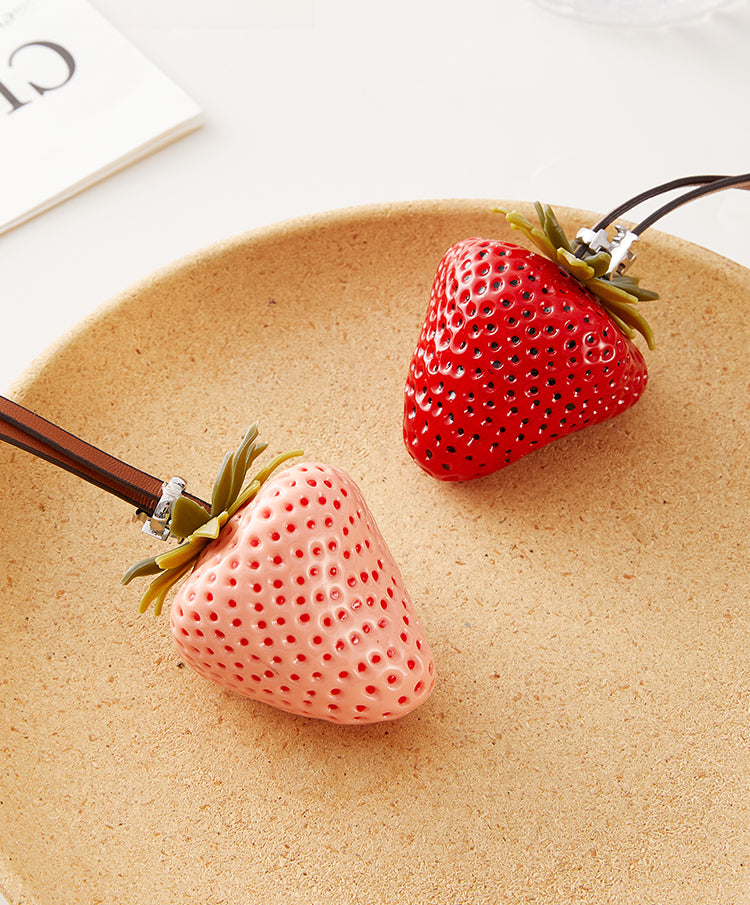 3D Strawberry Bag Charm – Fruit Pendant with Loop Strap