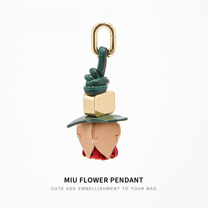 Leather Flower Bag Charm – Handcrafted Petal Tassel