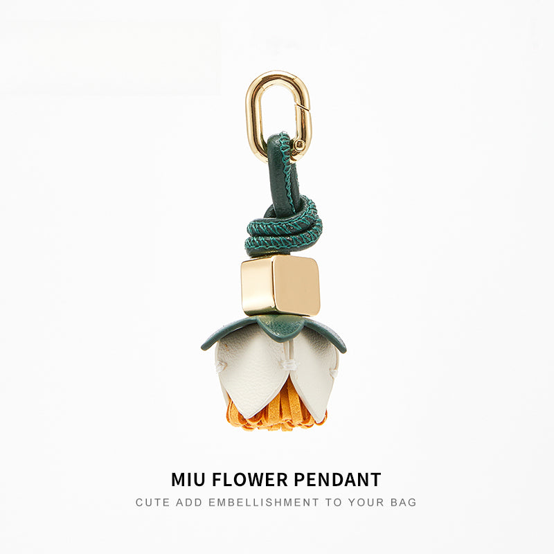 Leather Flower Bag Charm – Handcrafted Petal Tassel