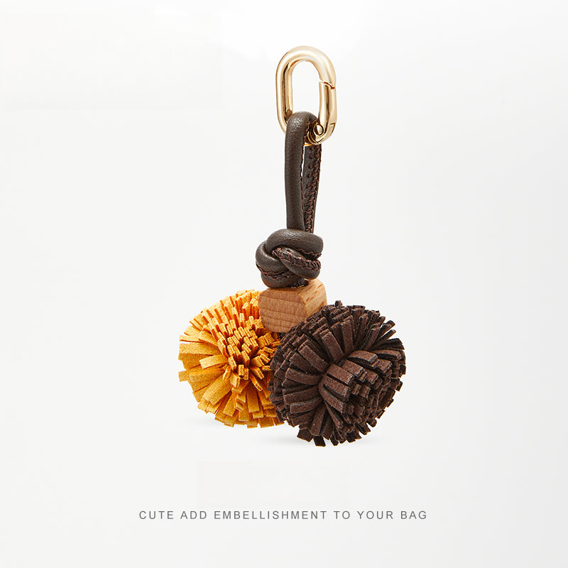 Leather Flower Bag Charm – Handcrafted Petal Tassel