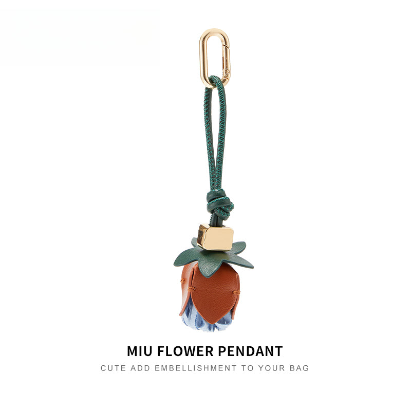 Leather Flower Bag Charm – Handcrafted Petal Tassel