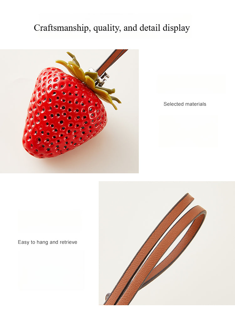 3D Strawberry Bag Charm – Fruit Pendant with Loop Strap