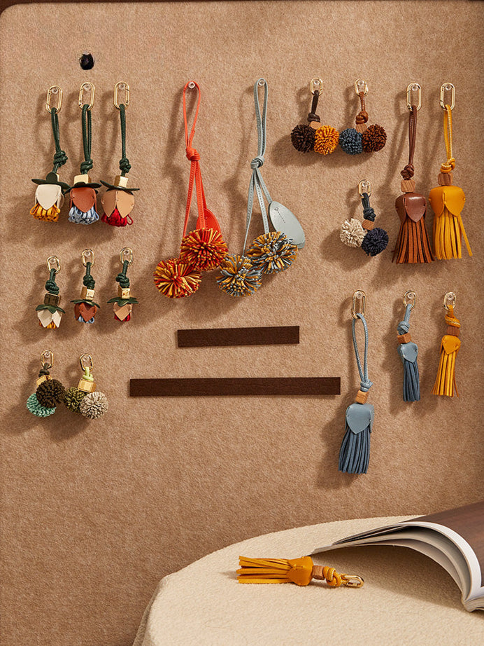 Leather Flower Bag Charm – Handcrafted Petal Tassel