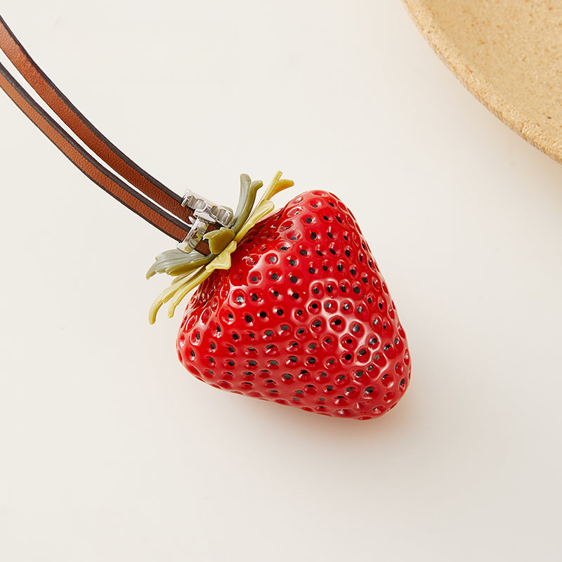 3D Strawberry Bag Charm – Fruit Pendant with Loop Strap