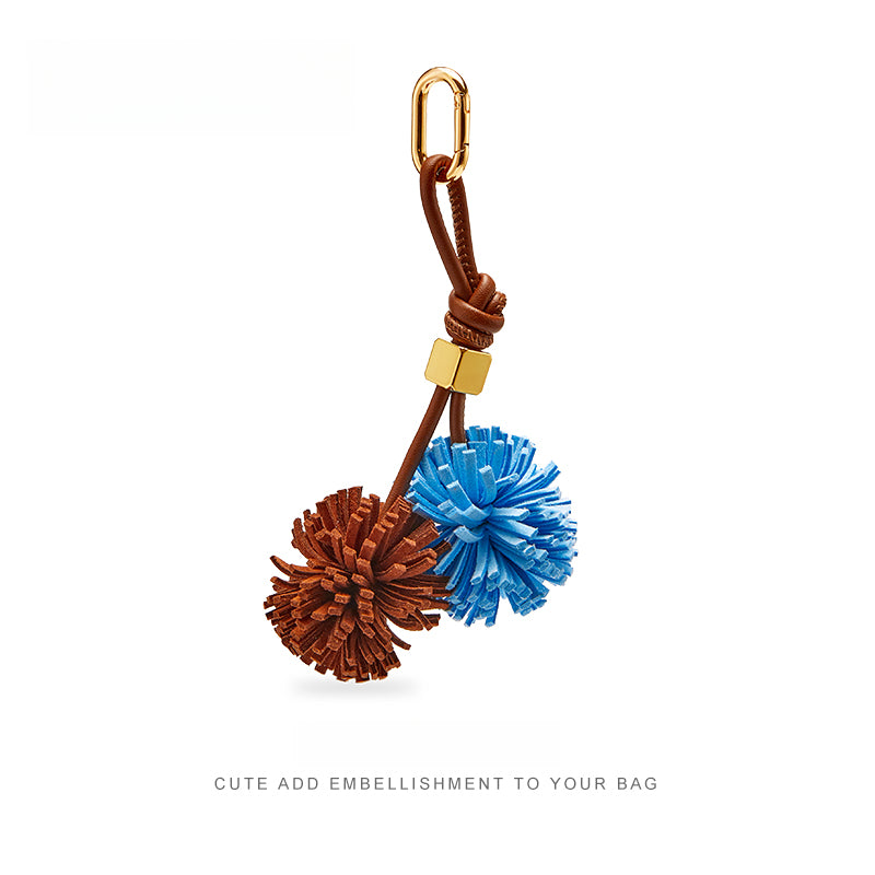 Leather Flower Bag Charm – Handcrafted Petal Tassel