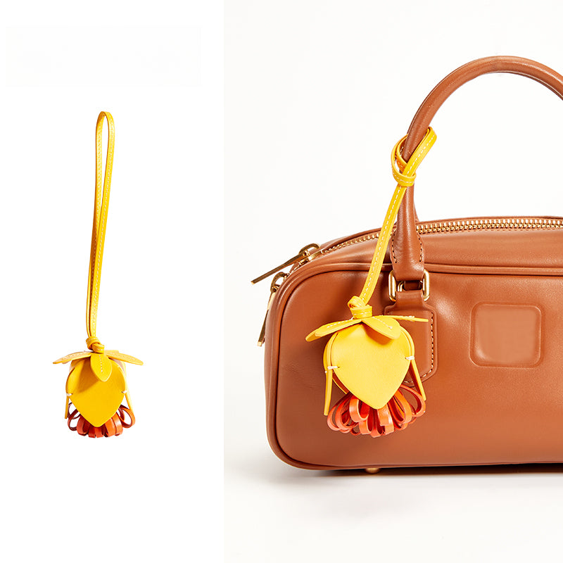 Leather Flower Bag Charm – Handcrafted Petal Tassel