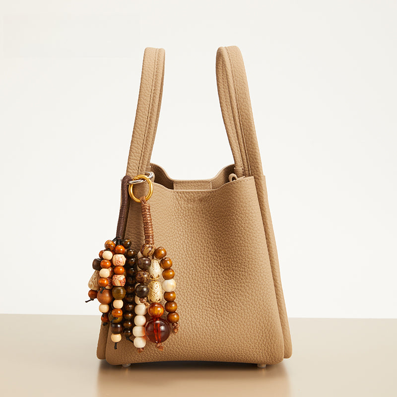 Beaded Wish-Seed Bag Charm – Natural Beads Tassel Keychain