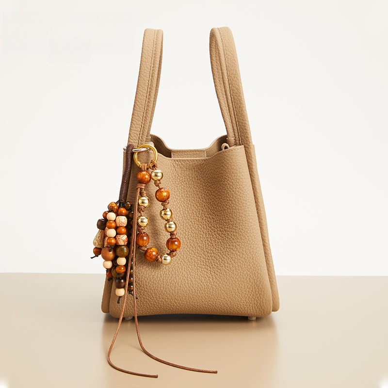 Beaded Wish-Seed Bag Charm – Natural Beads Tassel Keychain