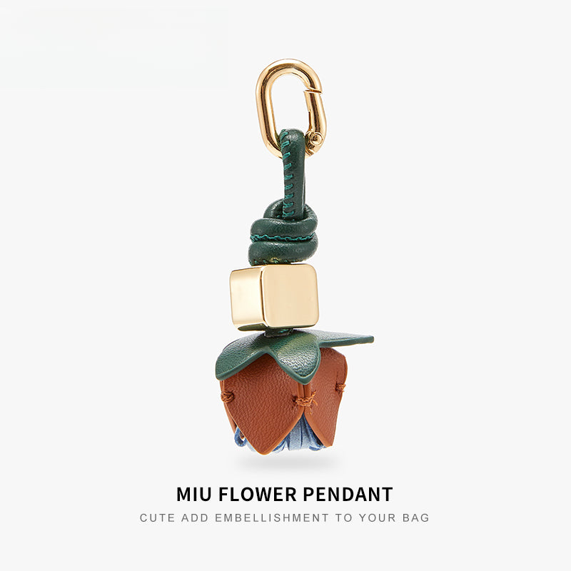 Leather Flower Bag Charm – Handcrafted Petal Tassel