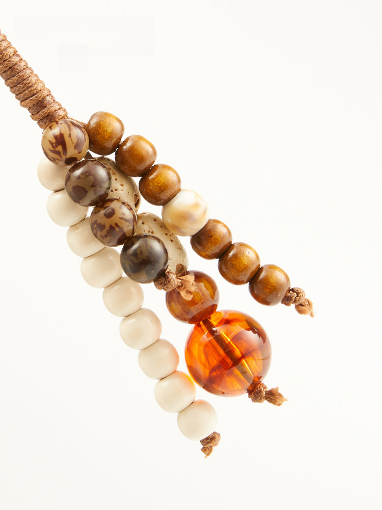 Beaded Wish-Seed Bag Charm – Natural Beads Tassel Keychain