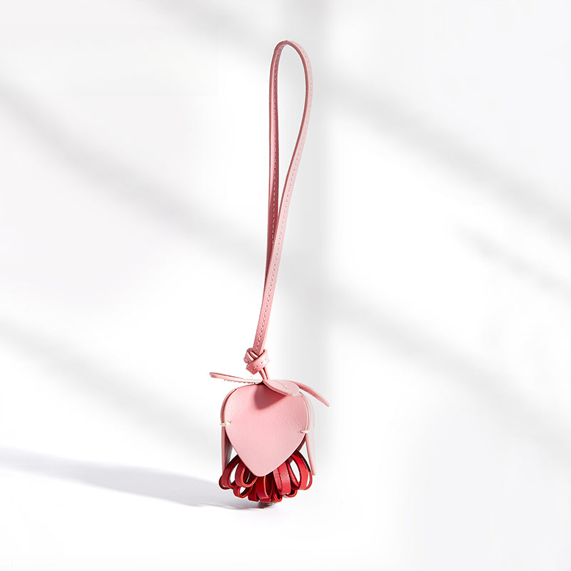 Leather Flower Bag Charm – Handcrafted Petal Tassel
