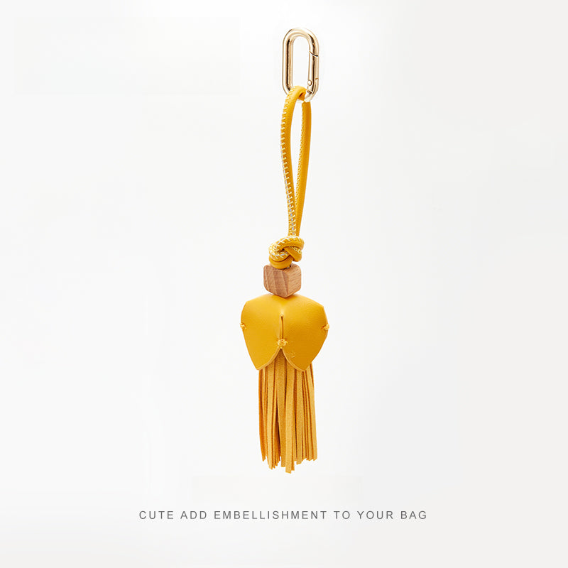 Leather Flower Bag Charm – Handcrafted Petal Tassel
