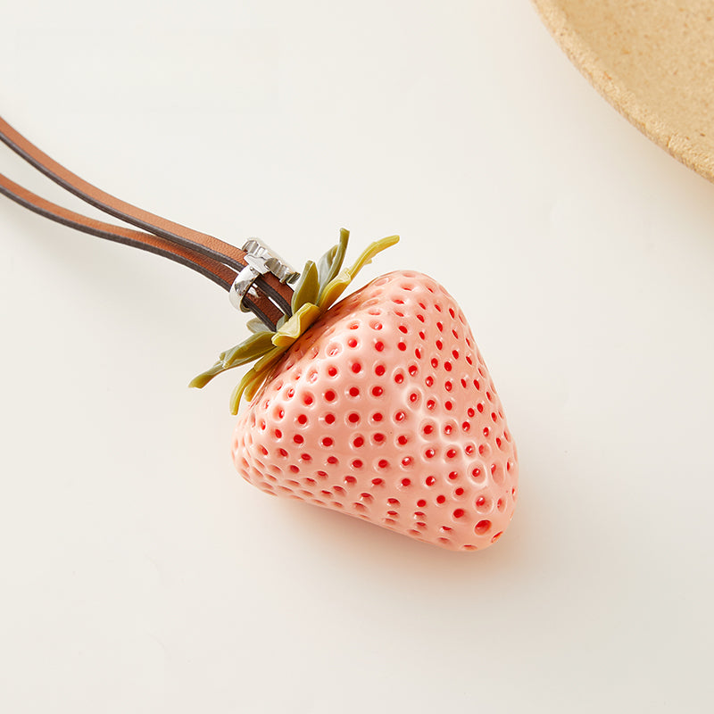 3D Strawberry Bag Charm – Fruit Pendant with Loop Strap