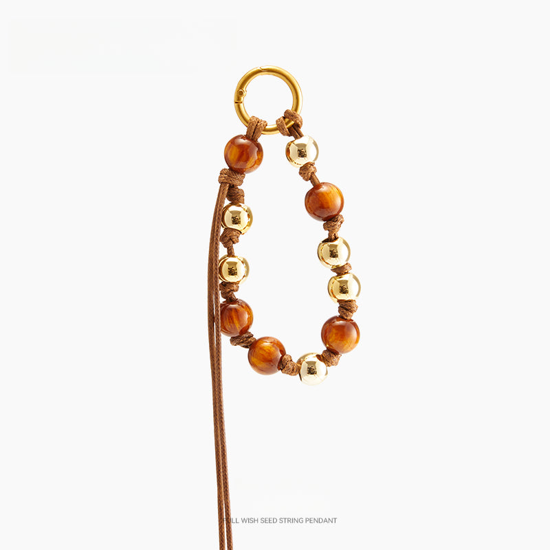 Beaded Wish-Seed Bag Charm – Natural Beads Tassel Keychain