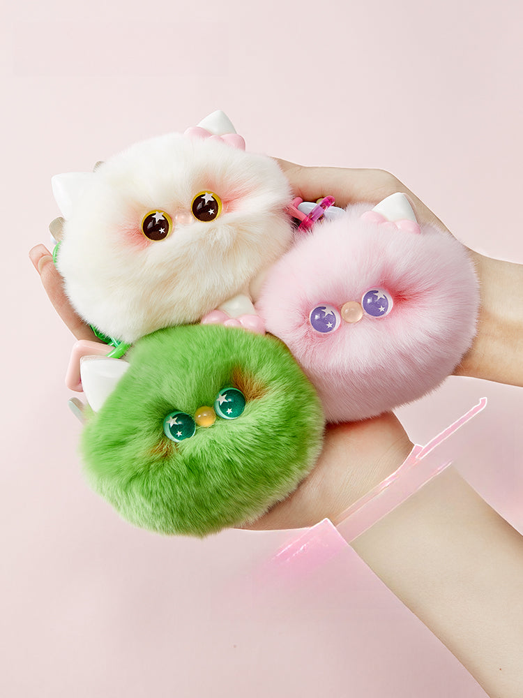 Fluffy Cat Pom Bag Charm – Plush Keychain with Colorful Chain
