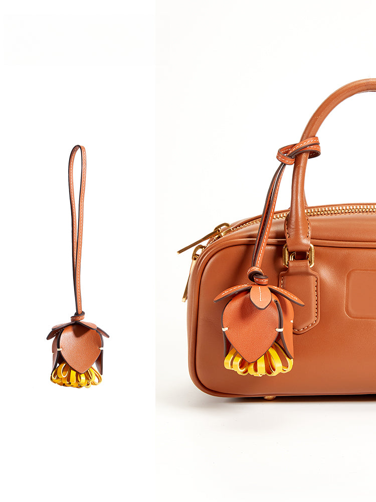 Leather Flower Bag Charm – Handcrafted Petal Tassel