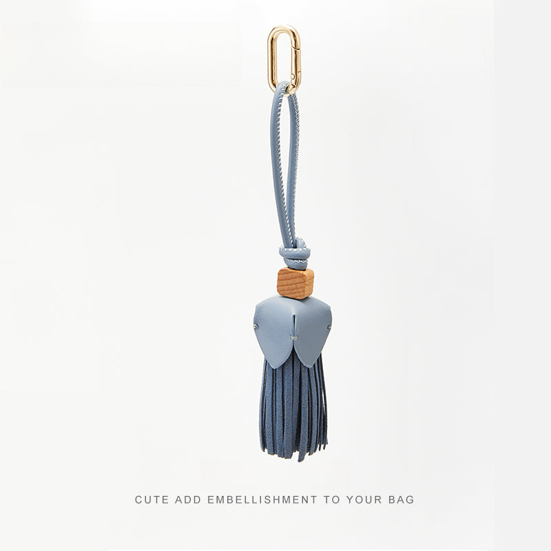 Leather Flower Bag Charm – Handcrafted Petal Tassel