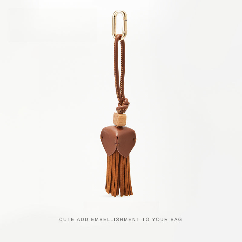 Leather Flower Bag Charm – Handcrafted Petal Tassel