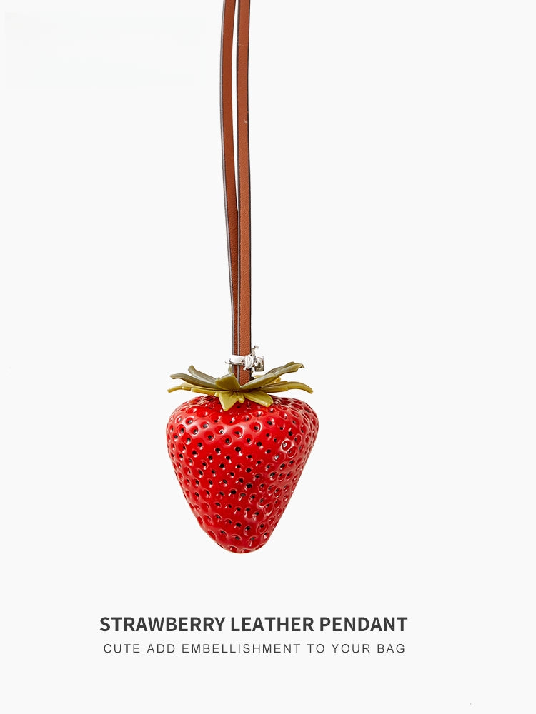 3D Strawberry Bag Charm – Fruit Pendant with Loop Strap
