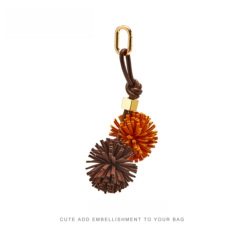 Leather Flower Bag Charm – Handcrafted Petal Tassel