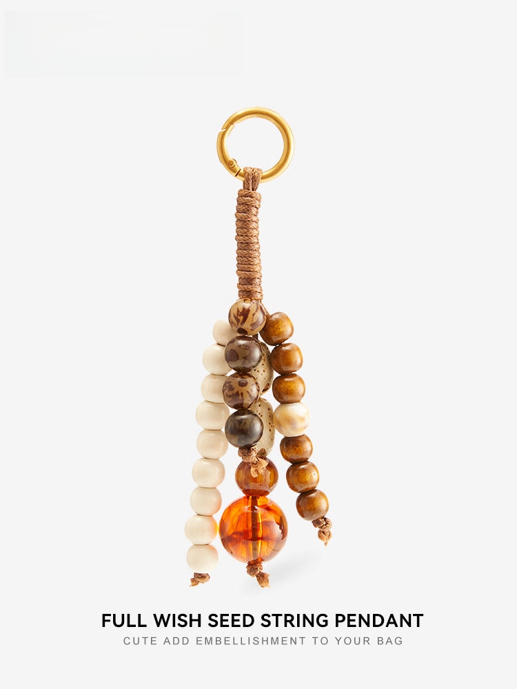 Beaded Wish-Seed Bag Charm – Natural Beads Tassel Keychain